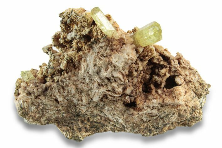 Lustrous, Yellow Apatite Crystals on Feldspar - Morocco #251153